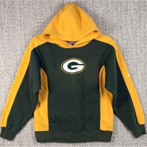 VTG Reebok NFL Green Bay Packers Hoodie Kids Size M 10/12 Green Gold Football